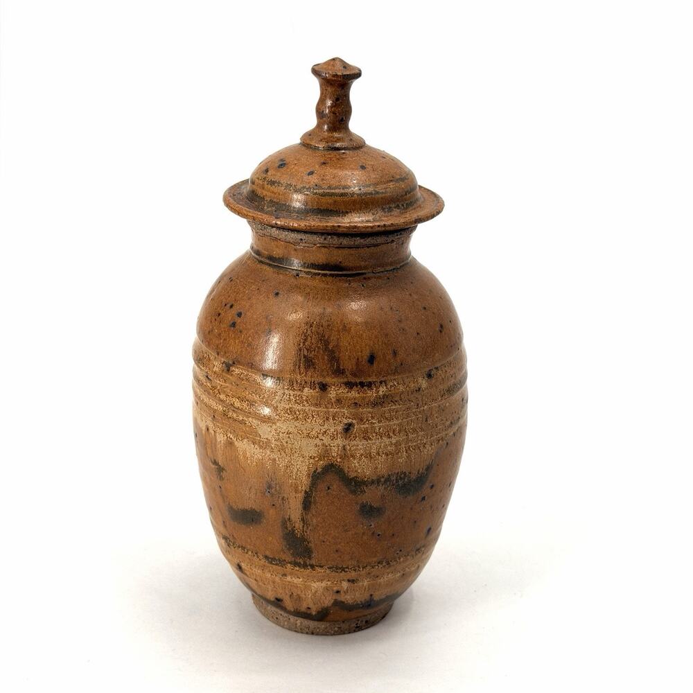 Vintage 93' Studio Art Earthenware Pottery Storage Jar With Lid Signed Nicky